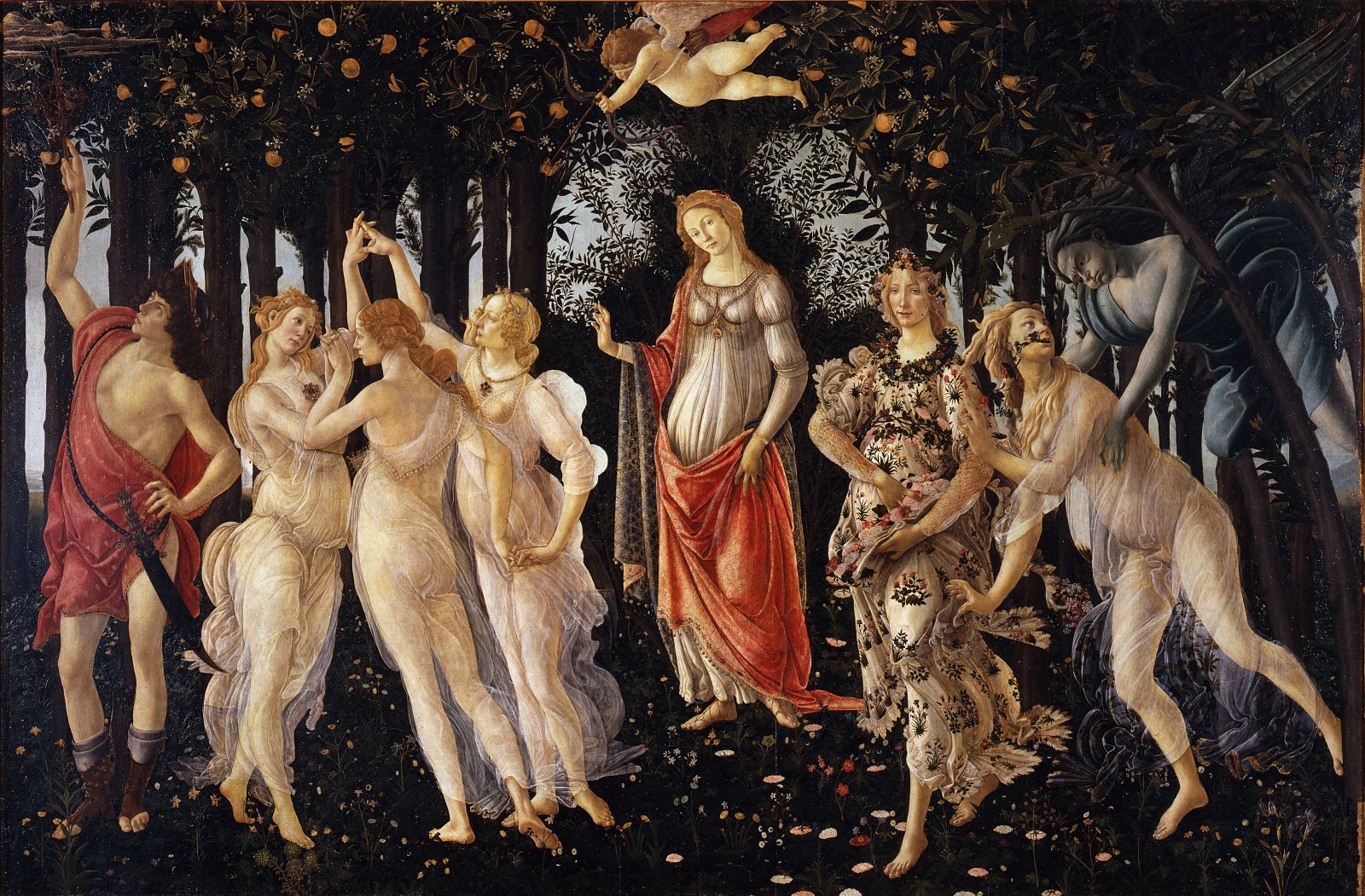 Sandro Botticelli, Primavera (secondo Warburg Il regno di Venere), tempera su tavola, 1477-1482, Firenze, Uffizi.